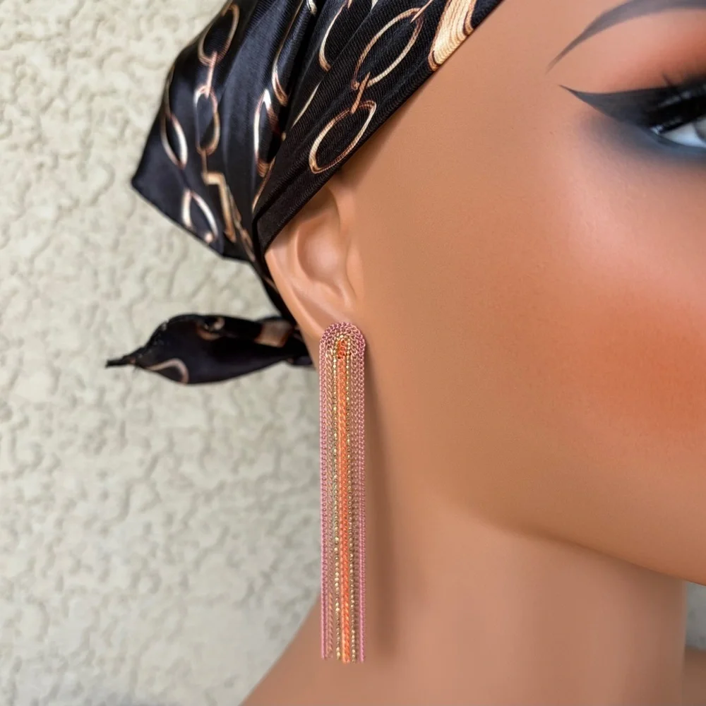 Express Trendy Pink & Gold Chain Dangle Earrings
